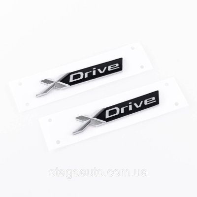 Емблема (наклейка, шильдик) XDrive Х драйв BMW (БМВ) логотип (9,5 x 1.5 см) хром 2шт