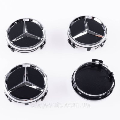 Caps plugs for Mercedes Benz disks Mercedes 60 mm Black Gloss + chrome