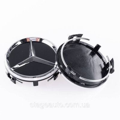 Caps plugs for Mercedes Benz disks Mercedes 60 mm Black Gloss + chrome