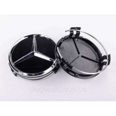 Caps plugs for Mercedes Benz disks Mercedes 75 mm Black Gloss + chrome A2204000125