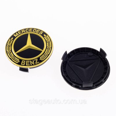Колпачки заглушки на литые диски Mercedes Benz Мерседес 75 мм черные, золотой герб