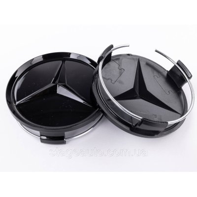 Колпачки заглушки в литые диски Mercedes-Benz Мерседес 75 мм OLD Черный глянец