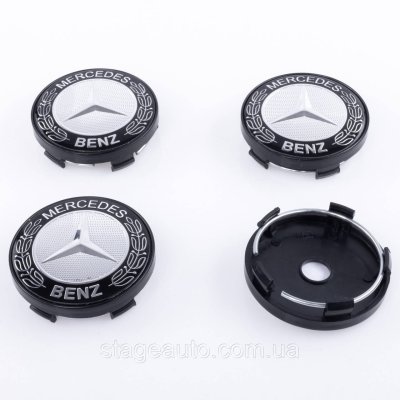 Колпачки заглушки на литые диски Mercedes Benz Мерседес 60 мм серебристо черные