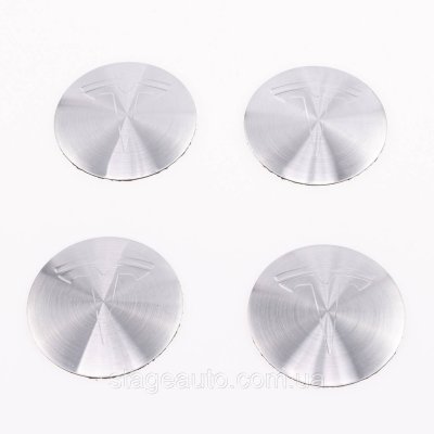 Наклейки на ковпачки заглушки в диски TESLA Тесла 56 мм Сріблясті 4 шт
