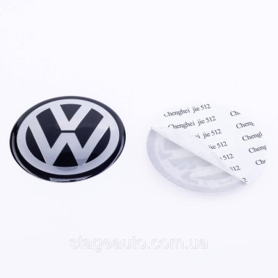 Наклейка на ковпачки в диски, руль, кришку двигуна VW Volkswagen Фольксваген 65 мм Чорні 1 шт