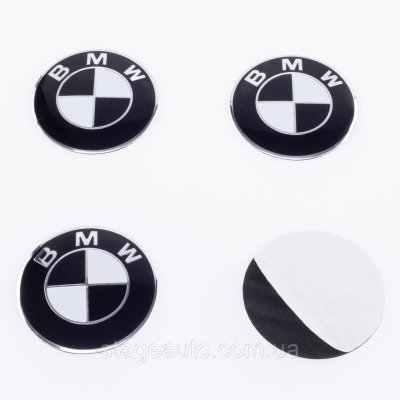 Наклейки на ковпачки заглушки в диски BMW БМВ 56 мм Чорно білі 4 шт