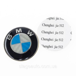 Эмблема БМВ, значок на руль БМВ BMW 45мм Бело синий карбон