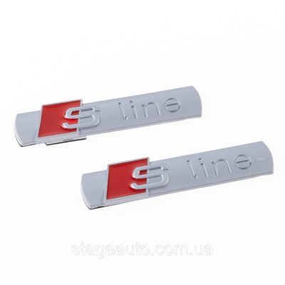 Эмблема шильдик на крылья, надпись значок на крыло Audi Ауди S line С лайн Серый мат пара 2шт