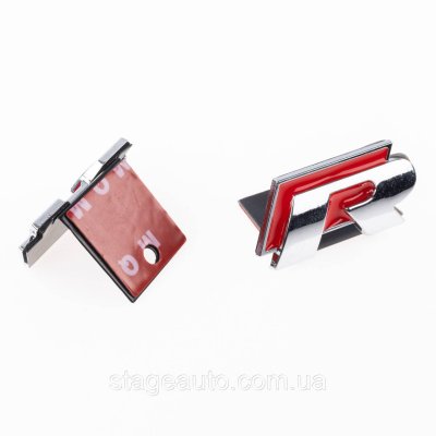 Емблема шильдик R line в решітку радіатора VW Volkswagen Фольксваген значок  Р лайн хром червоний