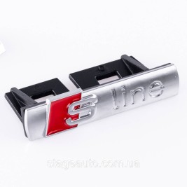 Emblem badge S line in the Audi radiator grille Audi Gray mat , nameplate with line