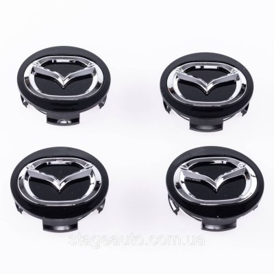 Ковпачки заглушки в литі диски MAZDA Мазда 56 мм Чорні, довгі ніжки BBM2 37 190