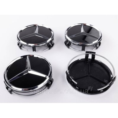 Колпачки заглушки на диски Mercedes Benz Мерседес 75 мм Черный Глянец + хром A2204000125