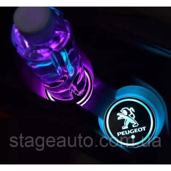 Подсветка подстаканника с логотипом автомобиля PEUGEOT