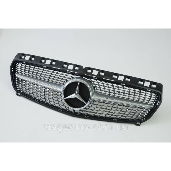 Решетка радиатора на Mercedes A-Class W176 2012-2015 год Diamond ( Серая с хром вставкой )
