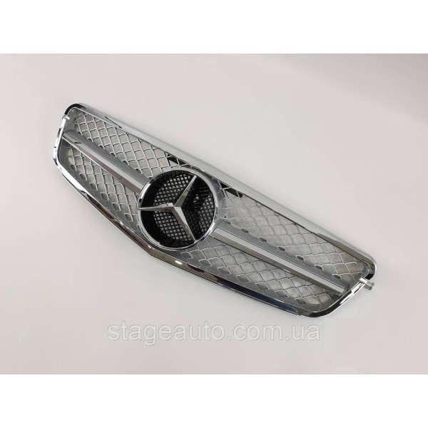Решетка радиатора на Mercedes C-Class W204 2007-2014 год AMG стиль ( Серый с хром вставками )