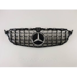 Решетка радиатора на Mercedes C-Class W205 2018-2020 год GT Panamericana ( Черная с вертикальными хром полоска