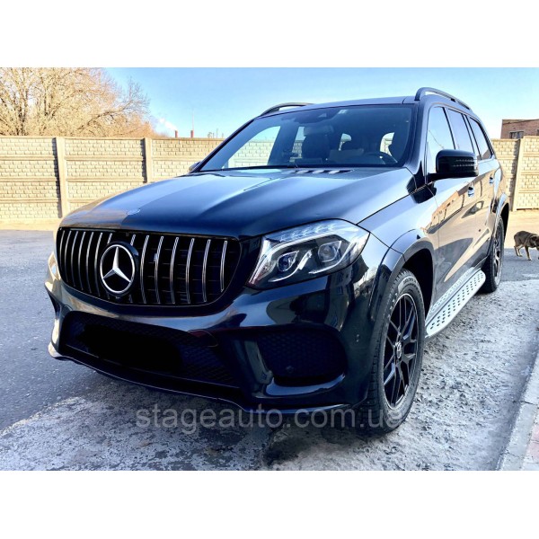 Решетка радиатора на Mercedes GLS-Class X166 2015-2019 год GT Panamericana ( Черная с вертикальными хром полос