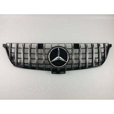 Решітка радіатора на Mercedes ML-Class W166 2011-2015 рік GT Panamericana (Чорна з вертикальними хром смужками)