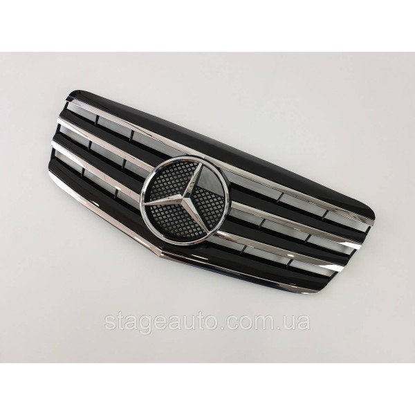Решетка радиатора на Mercedes E-class W211 2006-2009 год AMG стиль ( Черная с хром вставками )
