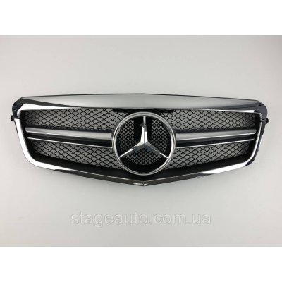 Решітка радіатора на Mercedes E-Class W212 2009-2013 рік AMG стиль (Чорна з хром рамкою)