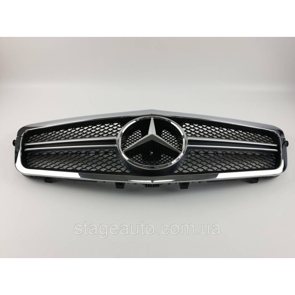 Решетка радиатора на Mercedes E-Class W212 2009-2013 год AMG стиль ( Черная с хром рамкой )
