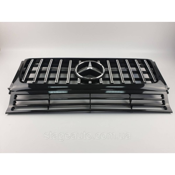 Решетка радиатора на Mercedes G-Class W463 1990-2018 год GT Panamericana ( Черная с вертикальными хром полоска