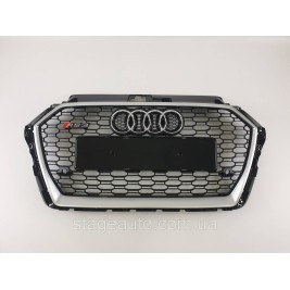 Решетка радиатора Audi A3 2016-2020год Черная с серой рамкой (в стиле RS)
