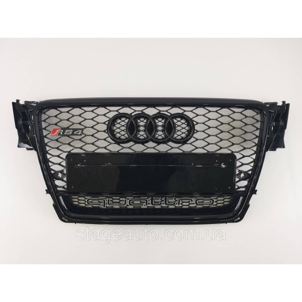 Решетка радиатора Audi A4 2007-2011год Черная с емблемой QUATTRO (в стиле RS)