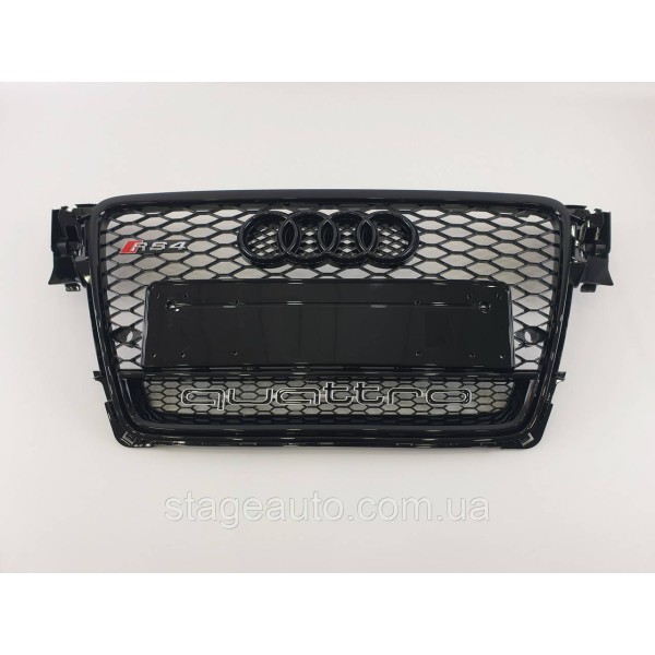 Решетка радиатора Audi A4 2007-2011год Черная с емблемой QUATTRO (в стиле RS)