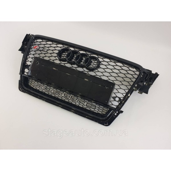 Решетка радиатора Audi A4 2007-2011год Черная с емблемой QUATTRO (в стиле RS)