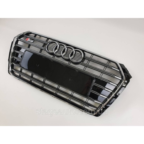 Решітка радіатора Audi A4 2015-2019 рік Чорна з хромом (в стилі S-Line)