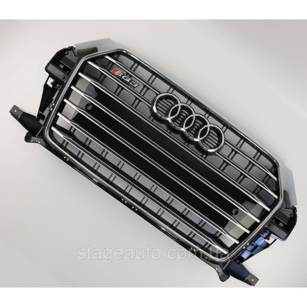 Решетка радиатора Audi Q3 2014-2018год Черная с хромом (в стиле S-Line)