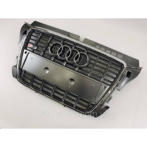 Решетка радиатора Audi A3 2008-2012год Серая с хромом (в стиле S-Line)
