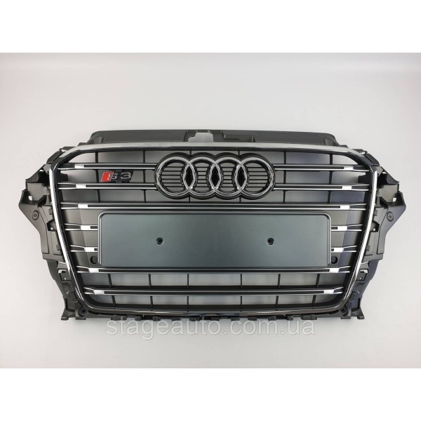 Решетка радиатора Audi A3 2013-2016год Серая с хромом (в стиле S-Line)