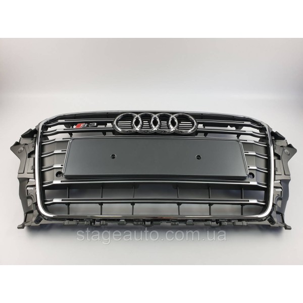 Решетка радиатора Audi A3 2013-2016год Серая с хромом (в стиле S-Line)