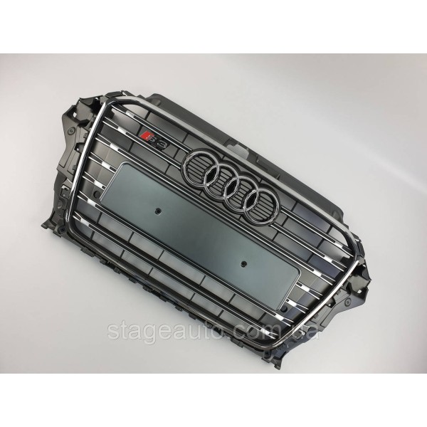 Решетка радиатора Audi A3 2013-2016год Серая с хромом (в стиле S-Line)
