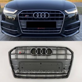 Решетка радиатора Audi A6 2014-2018год Серая с хромом (в стиле S-Line)