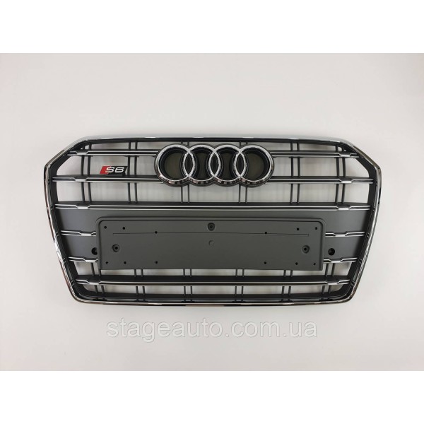 Решетка радиатора Audi A6 2014-2018год Серая с хромом (в стиле S-Line)