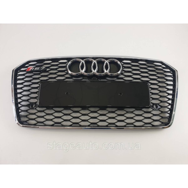 Решетка радиатора Audi A7 2014-2017год Черная с хром рамкой (в стиле RS)