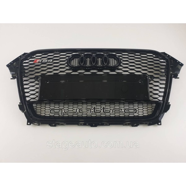 Решетка радиатора Audi A4 2011-2015год Черная с емблемой QUATTRO (в стиле RS)