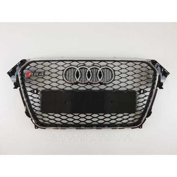Решетка радиатора Audi A4 2011-2015год Черная с хром рамкой (в стиле RS)