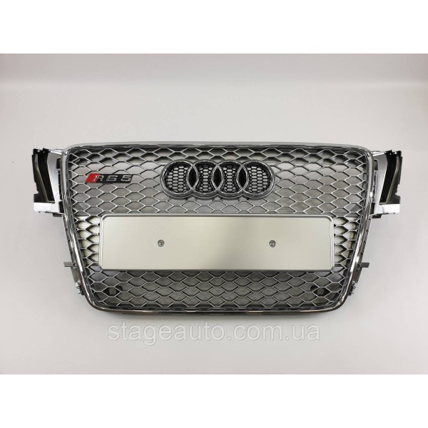 Решетка радиатора Audi A5 2007-2011год Серая с хром рамкой (в стиле RS)