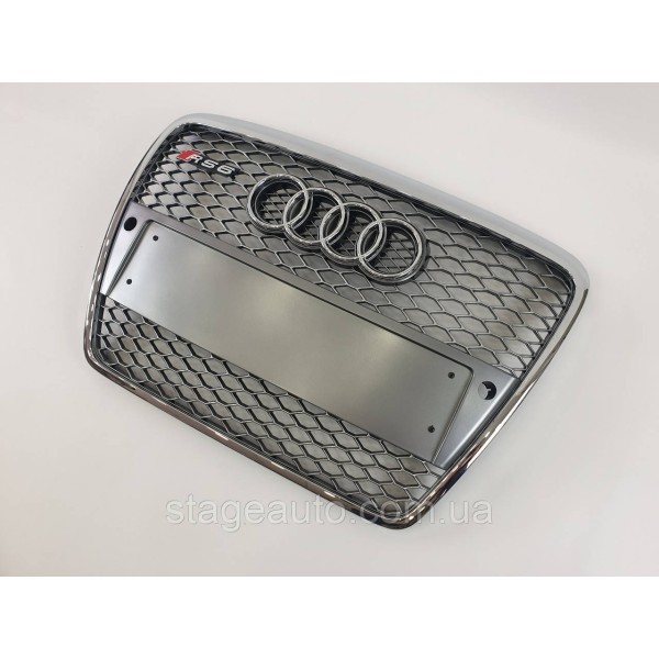 Решетка радиатора Audi A6 2004-2011год Серая с хром рамкой под парктроник (в стиле RS)