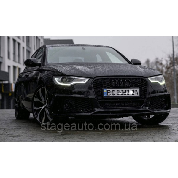 Решетка радиатора Audi A6 2011-2014год Черная Quattro (в стиле RS)