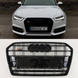 Решетка радиатора Audi A6 2014-2018год Черная (в стиле S-Line)