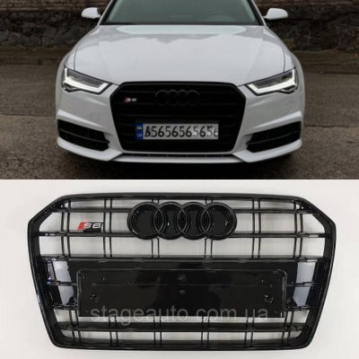 Решітка радіатора Audi A6 2014-2018 рік Чорна (в стилі S-Line)