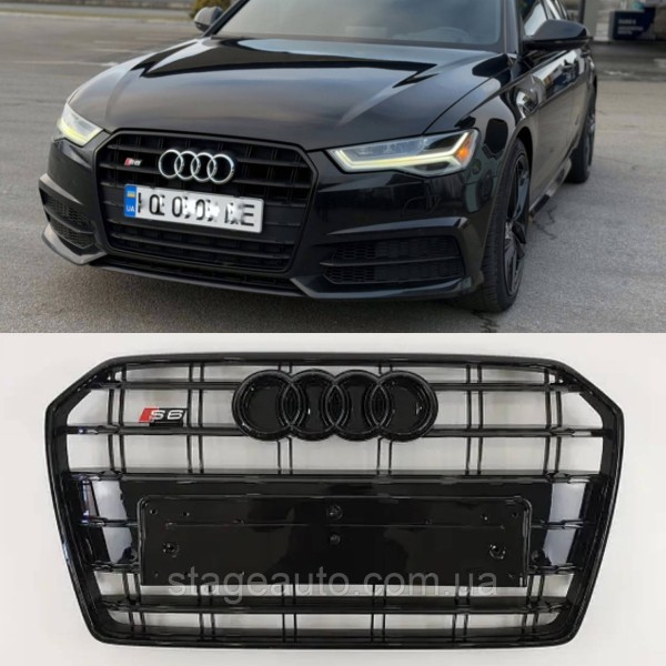 Решетка радиатора Audi A6 2014-2018год Черная (в стиле S-Line)
