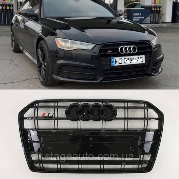 Решетка радиатора Audi A6 2014-2018год Черная (в стиле S-Line)