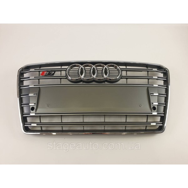 Решетка радиатора Audi A7 2010-2014год Серая с хромом (в стиле S-Line)