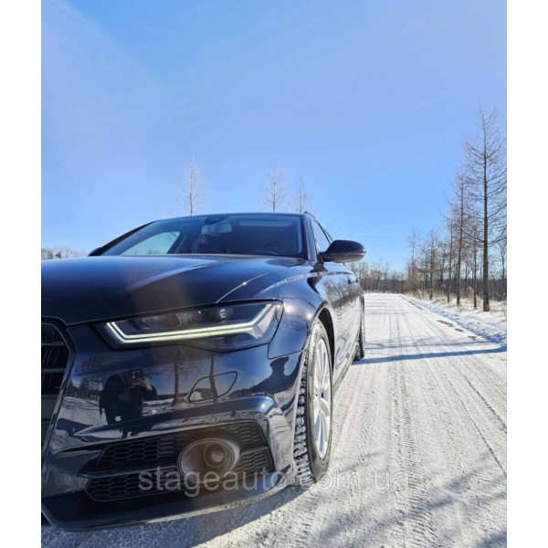 Решетки переднего бампера под дистроник в стиле S-Line на Audi A6 C7 2014-2018 года Черные